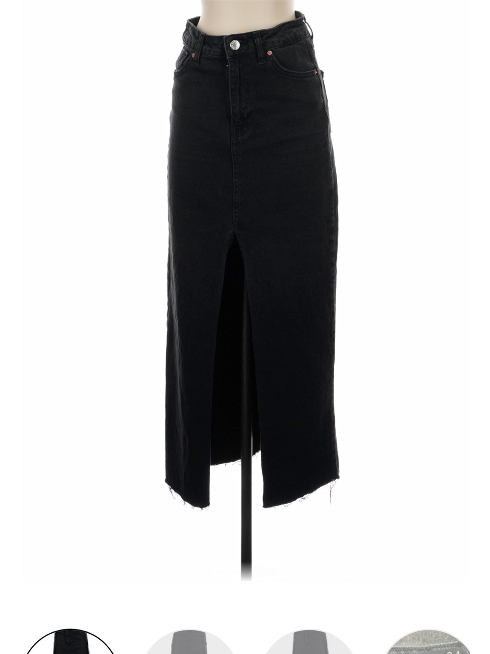 stradivarius Black High-Waist Midi Denim Skirt with Front Slit